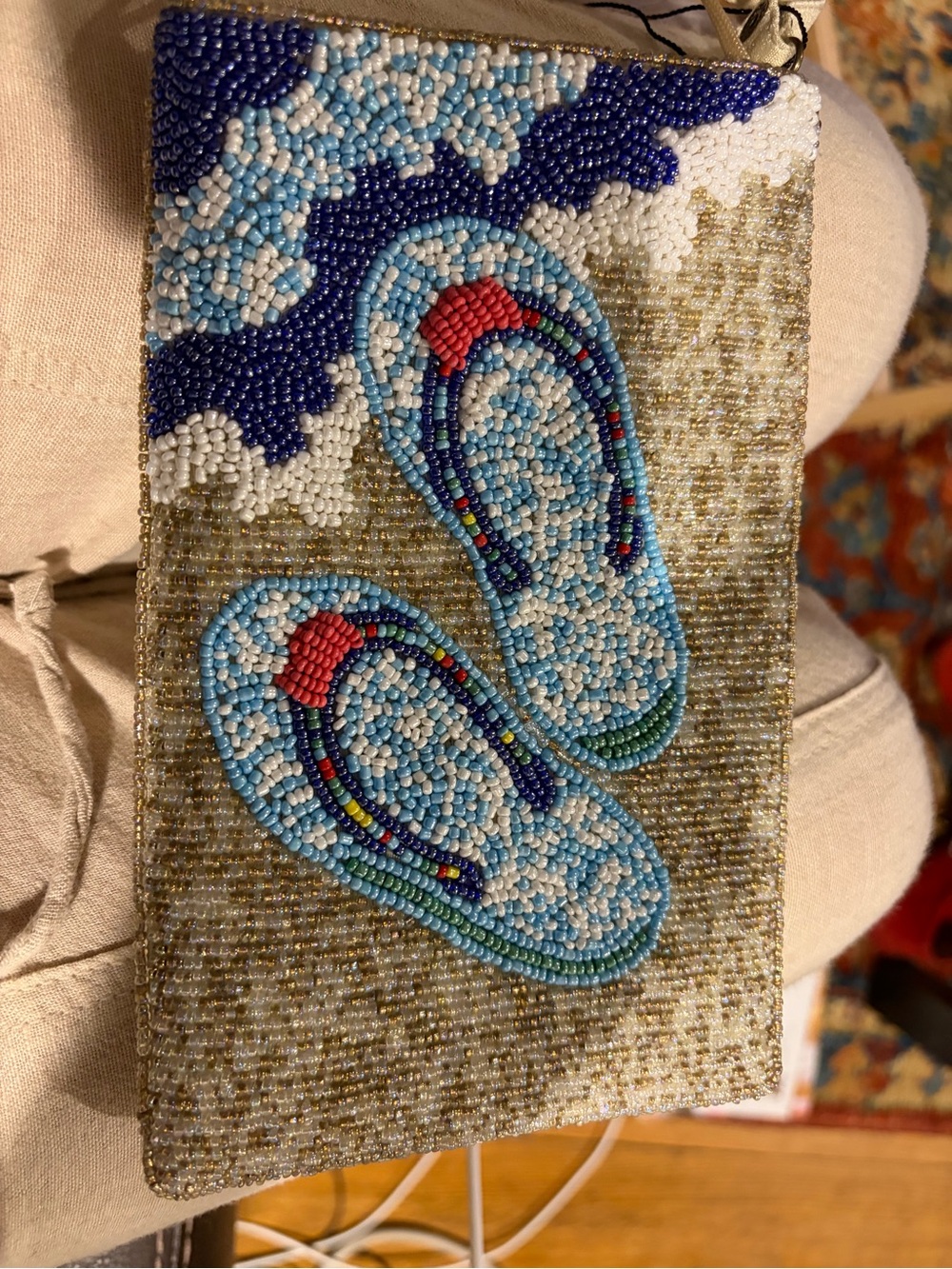 BAMBOO Beaded Flip-Flop Sandal Wristlet - Blue, Red, Gold